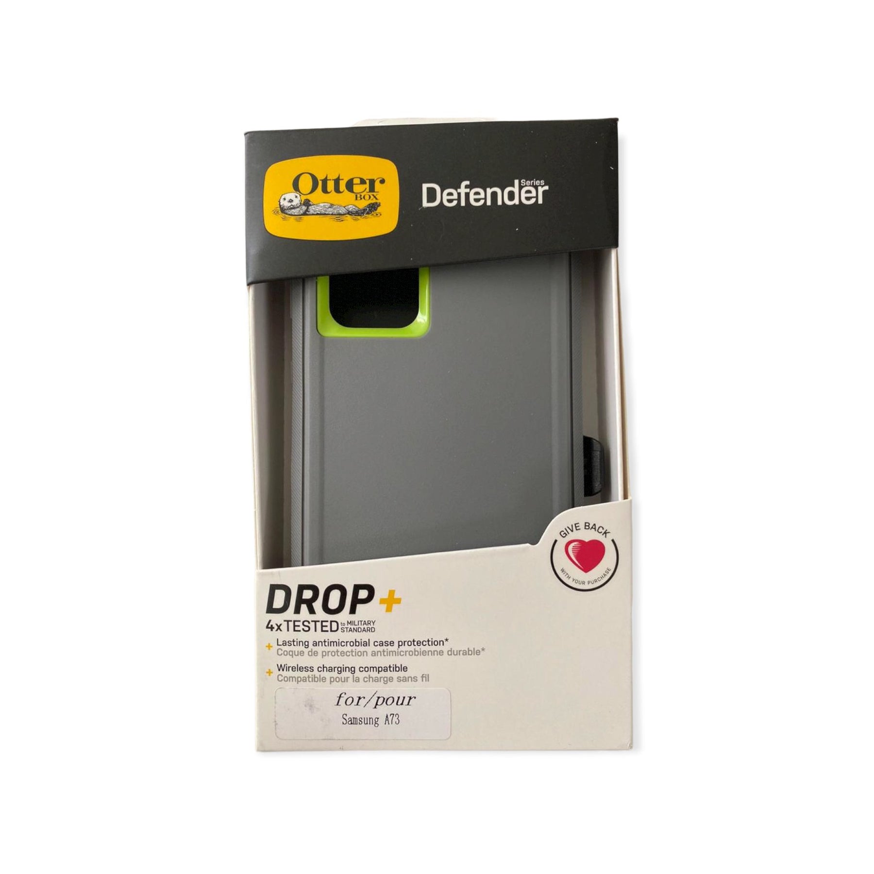 estuche proteccion otterbox defender samsung a73 color gris / verde - TOP MOVIL