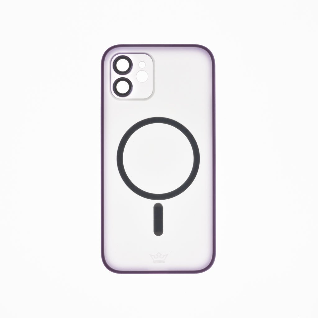 Estuche vidrio templado el rey magsafe con marco de vidrio templado de camara trasera apple iphone 12 color morado - TOP MOVIL