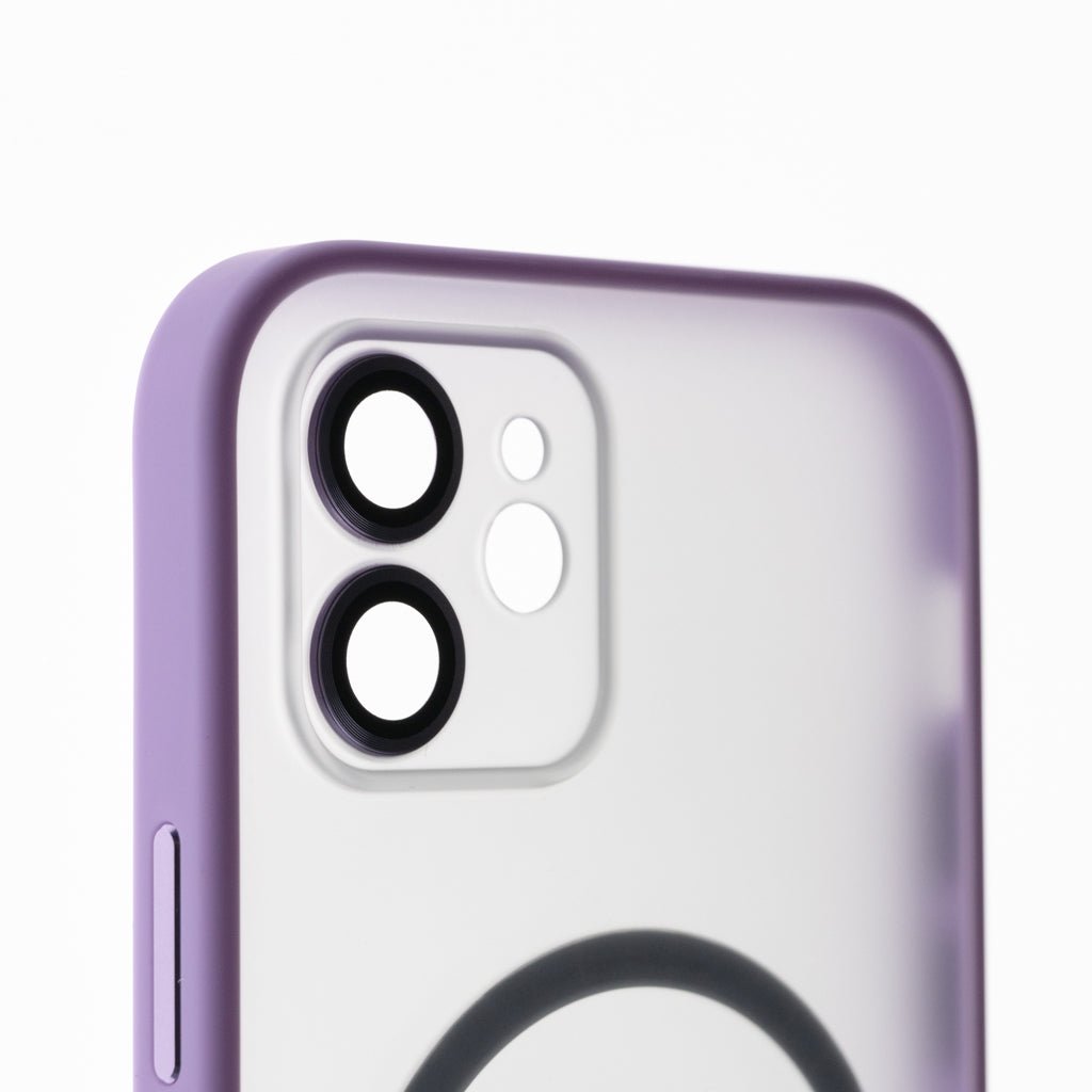 Estuche vidrio templado el rey magsafe con marco de vidrio templado de camara trasera apple iphone 12 color morado - TOP MOVIL