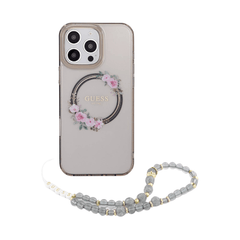 Guess hc magsafe grained pu w/flower charm strap pink iphone 16 pro - TOP MOVIL