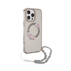 Guess hc magsafe grained pu w/flower charm strap pink iphone 16 pro - TOP MOVIL