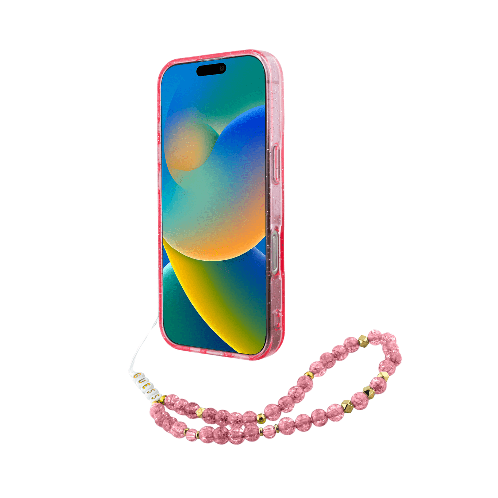 Guess hc magsafe iml glitter with pearl strap pink iphone 16 pro max - TOP MOVIL