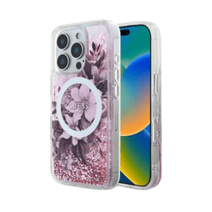 Guess hc magsafe liq. glitter flower pink iphone 16 pro - TOP MOVIL