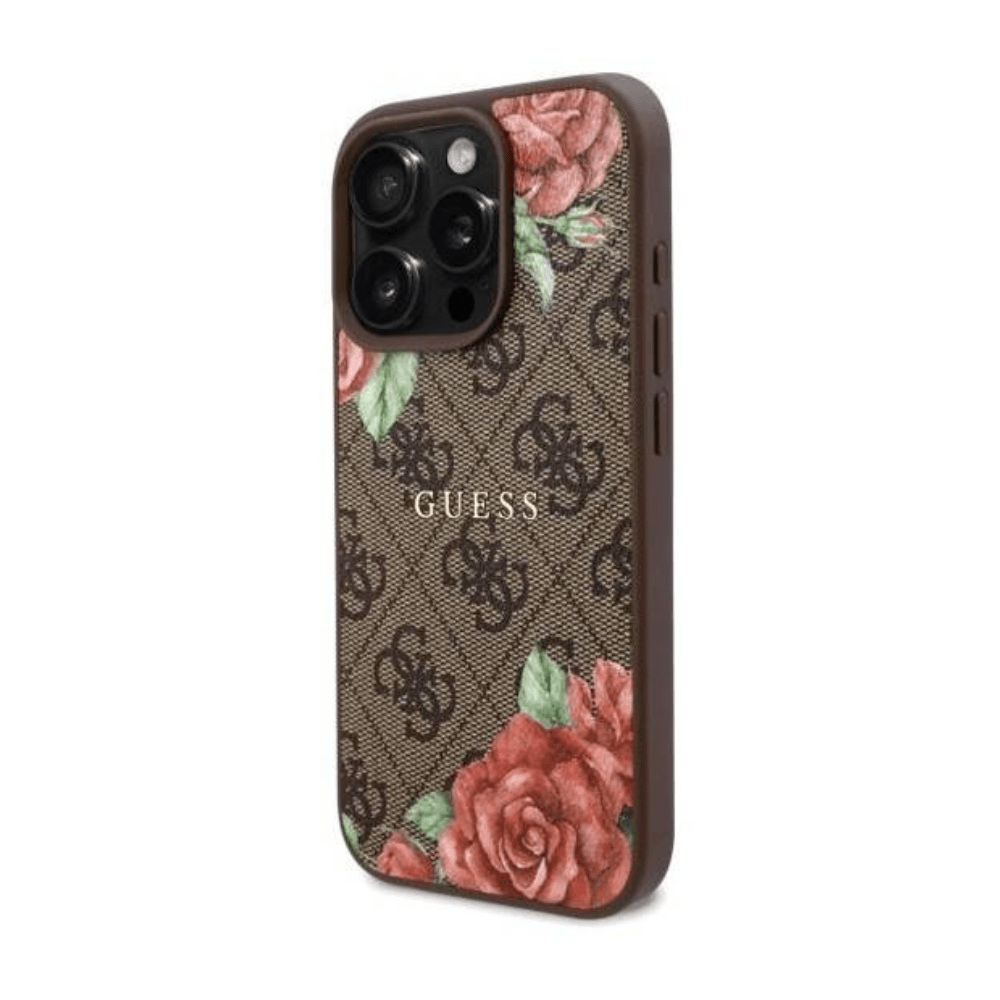 Guess hc magsafe pu 4g flowers print brown iphone 16 pro - TOP MOVIL