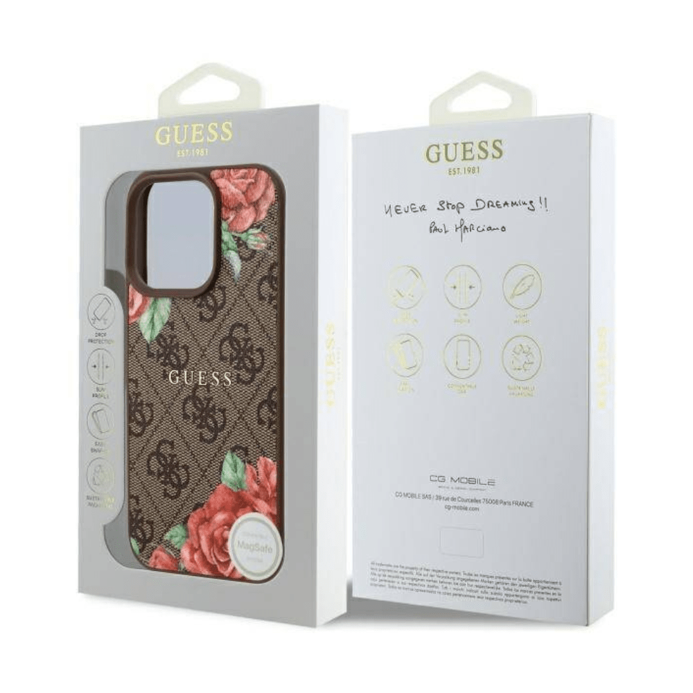 Guess hc magsafe pu 4g flowers print brown iphone 16 pro - TOP MOVIL