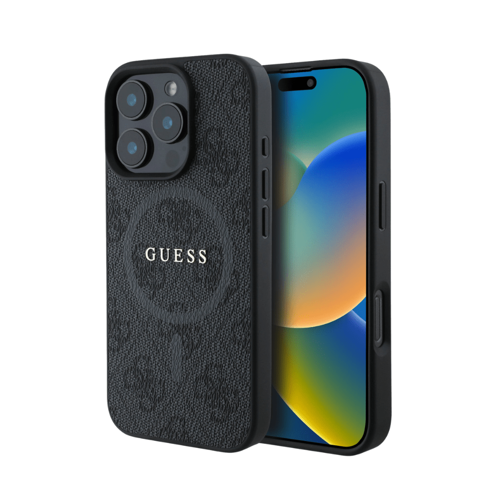 Guess hc magsafe pu 4g ring classic logo black iphone 16 pro - TOP MOVIL