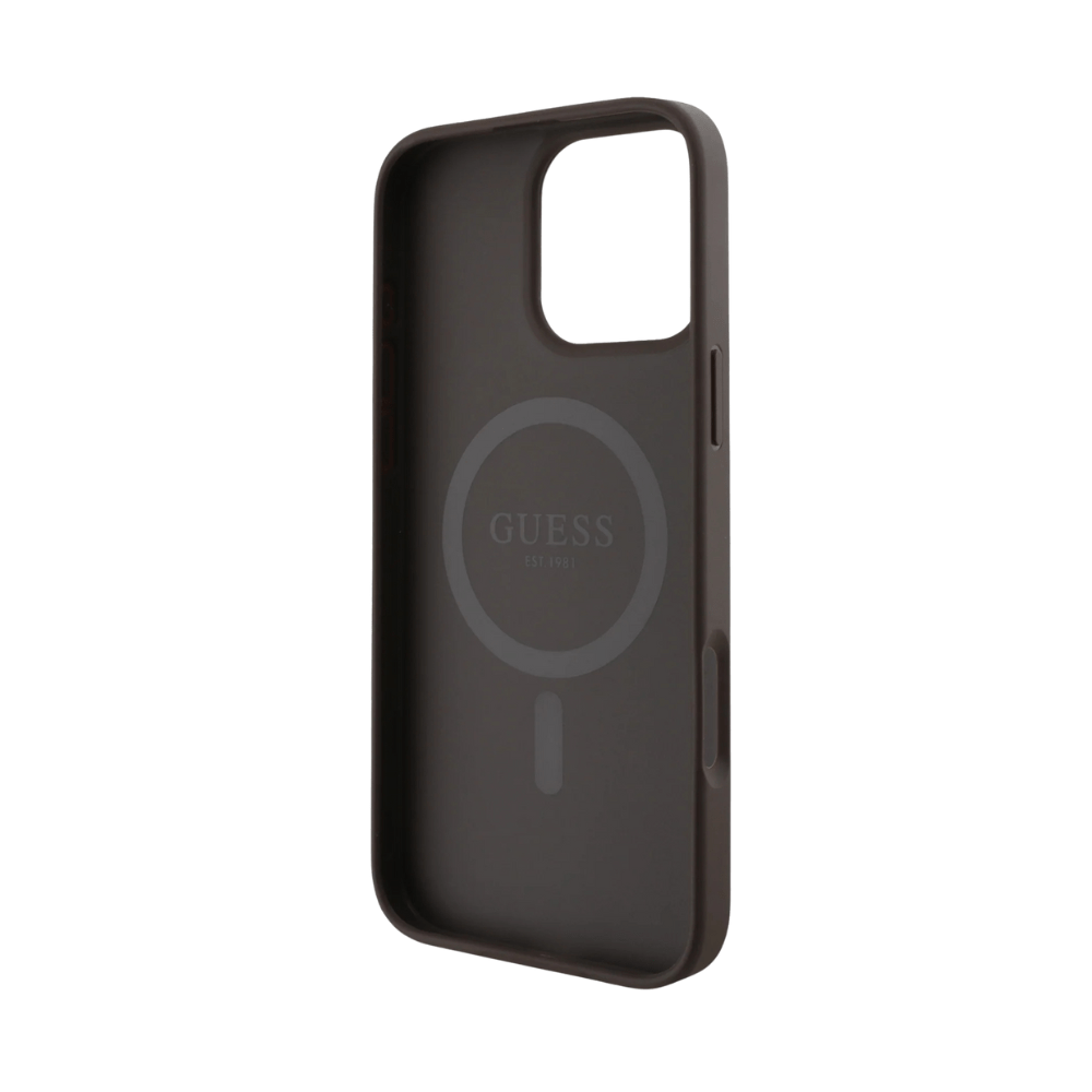 Guess hc magsafe pu 4g ring classic logo brown iphone 16 pro - TOP MOVIL