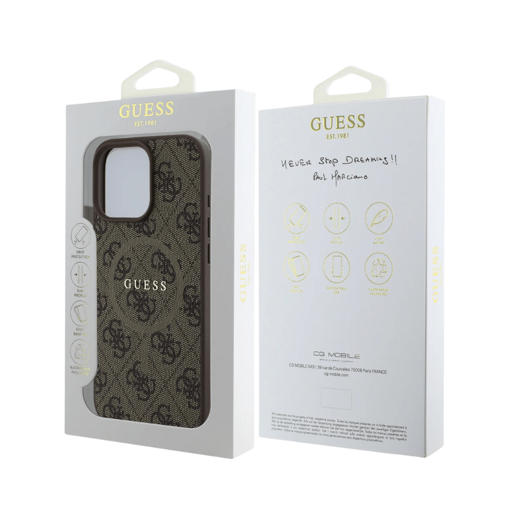 Guess hc magsafe pu 4g ring classic logo brown iphone 16 pro - TOP MOVIL