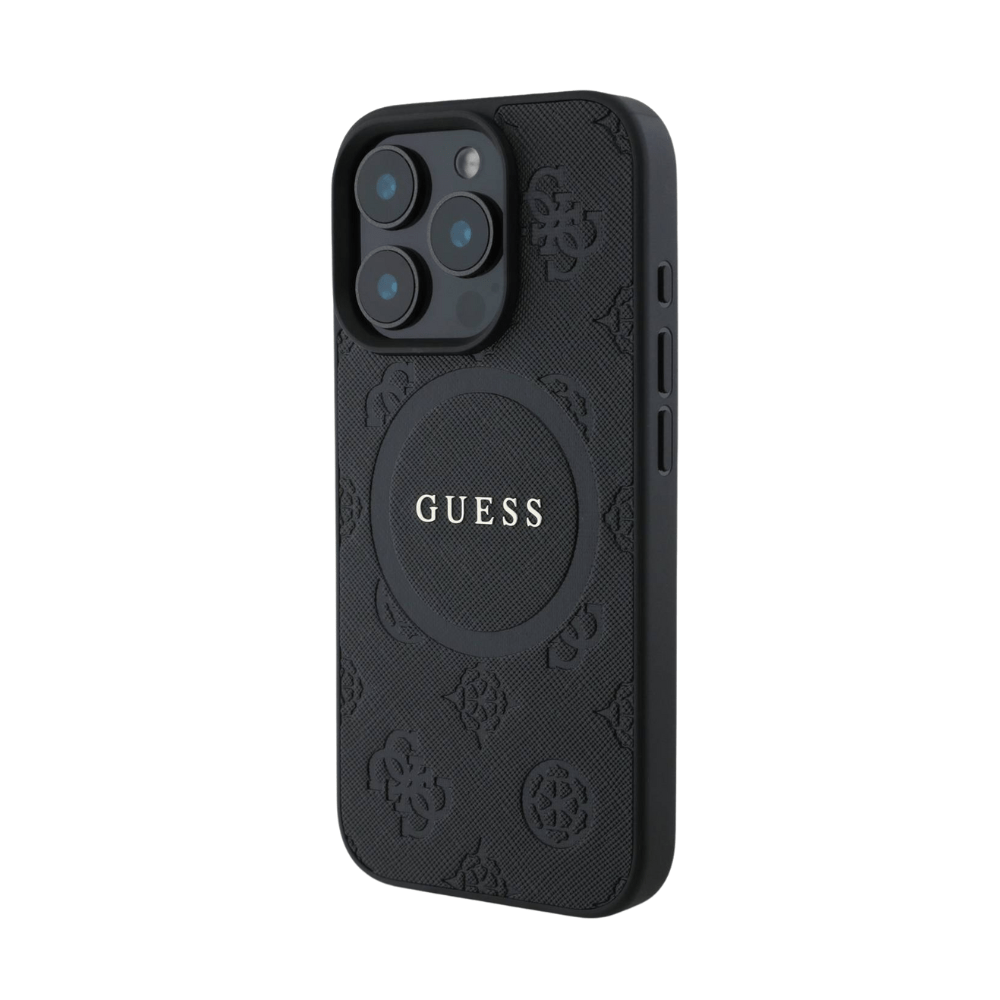 Guess hc magsafe saffiano peony classic logo black iphone 16 pro - TOP MOVIL
