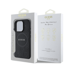 Guess hc magsafe saffiano peony classic logo black iphone 16 pro - TOP MOVIL