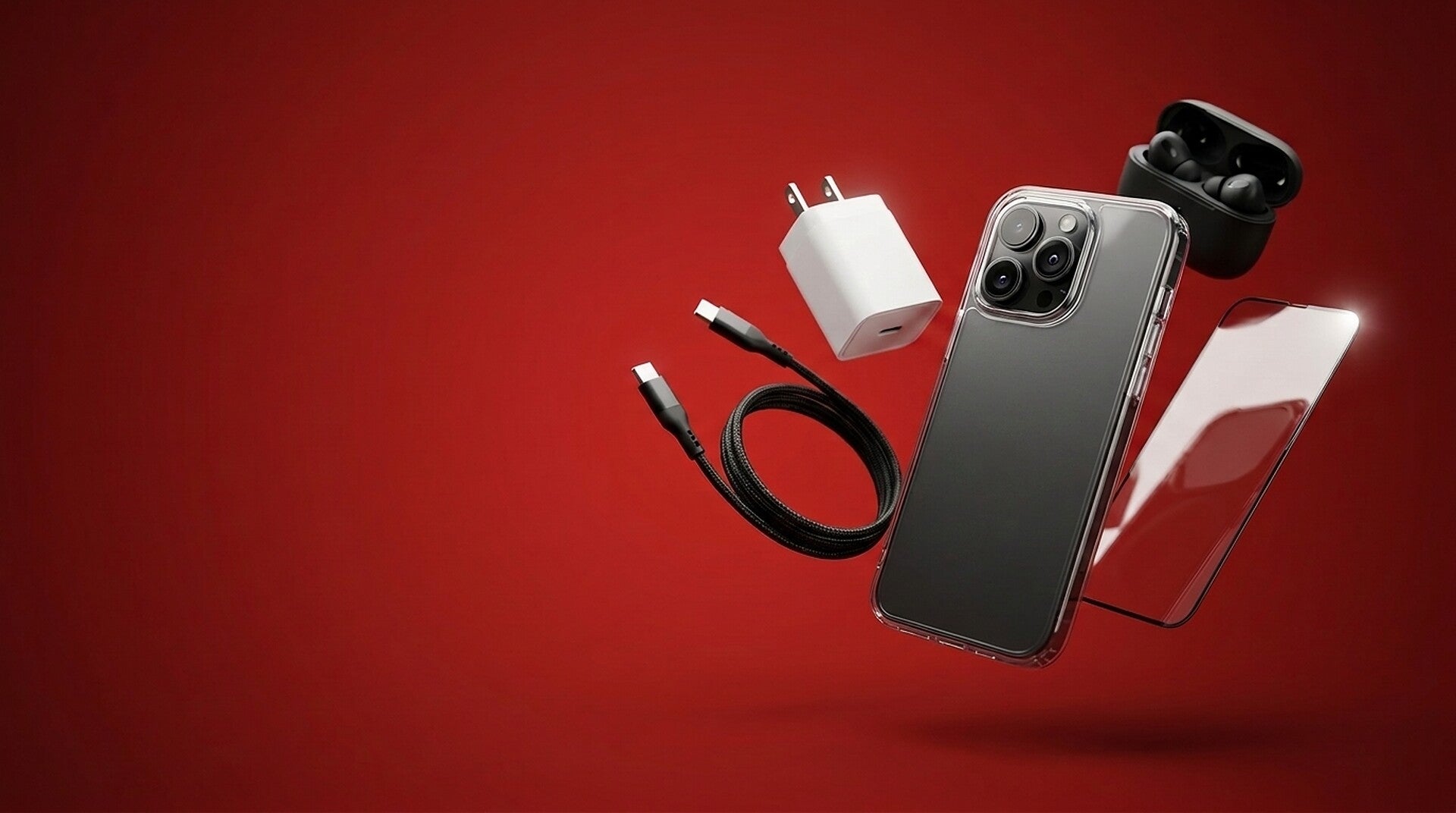 Accesorios originales para celular: funda, cargador, cable, audífonos y protector de pantalla