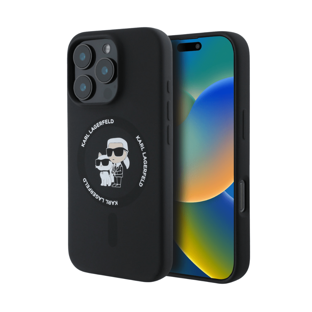 Karl Lagerfeldhc magsafe silicone kc heads ring black iphone 16 pro max - TOP MOVIL