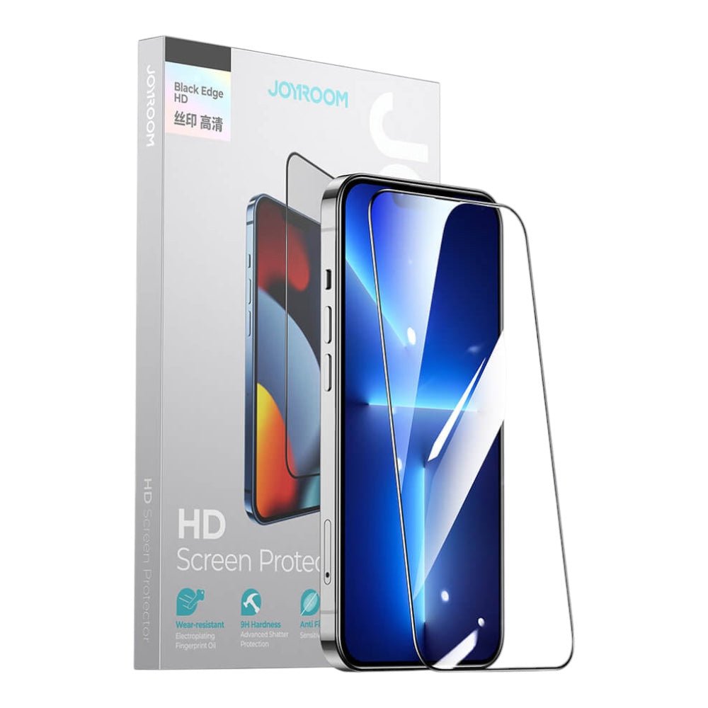 Protector pantalla joyroom vidrio templado iphone 14 jr - h01 tempered glass screen protector (2.5d full screen with black edge) for ip 14 6.1 color transparente - TOP MOVIL