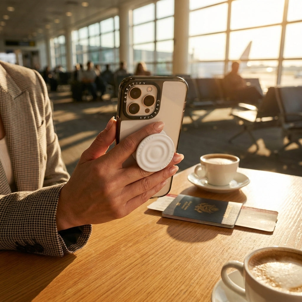 Angulo de venta - Accesorio Casetify Grip Stand Ripple Magsafe blanco