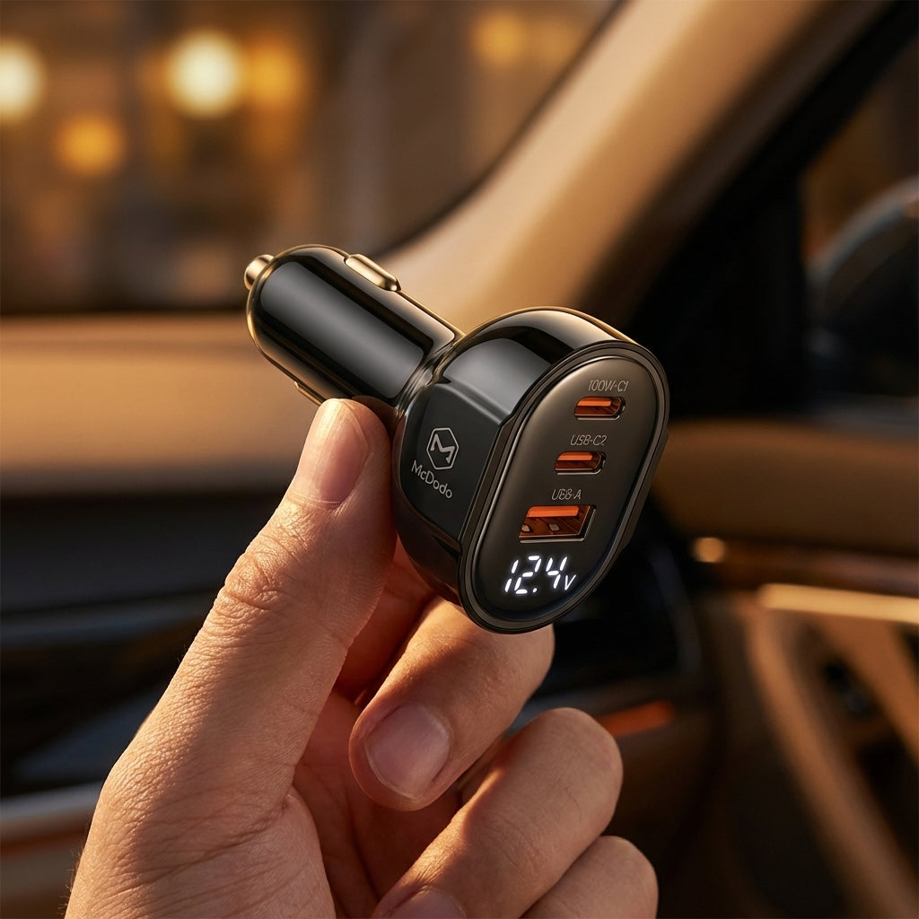 Angulo de venta - Cargador McDodo Carro CC-4450 128W Dual USB C Negro